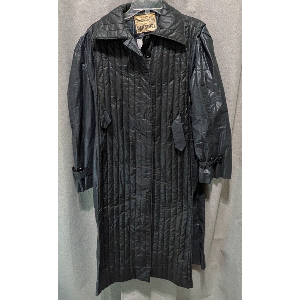 Diane Von Furstenberg Trench Coat Women XL Black Excellent Quilted Vintage Long